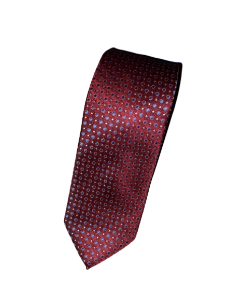 Cravată grena cu buline bleumarin