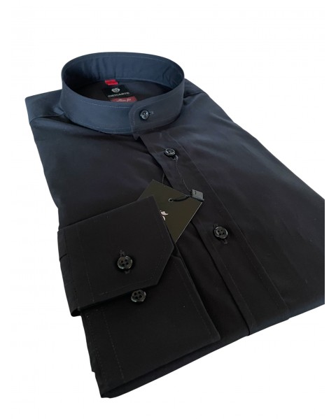 Cămașă negru cu guler tunică SLIM
