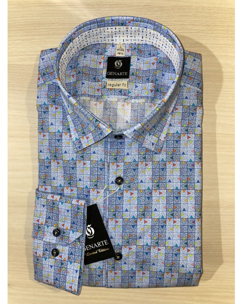 Cămașă bărbaţi bleu cu model geometric REGULAR 