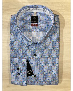Cămașă bărbaţi bleu cu model geometric SLIM 